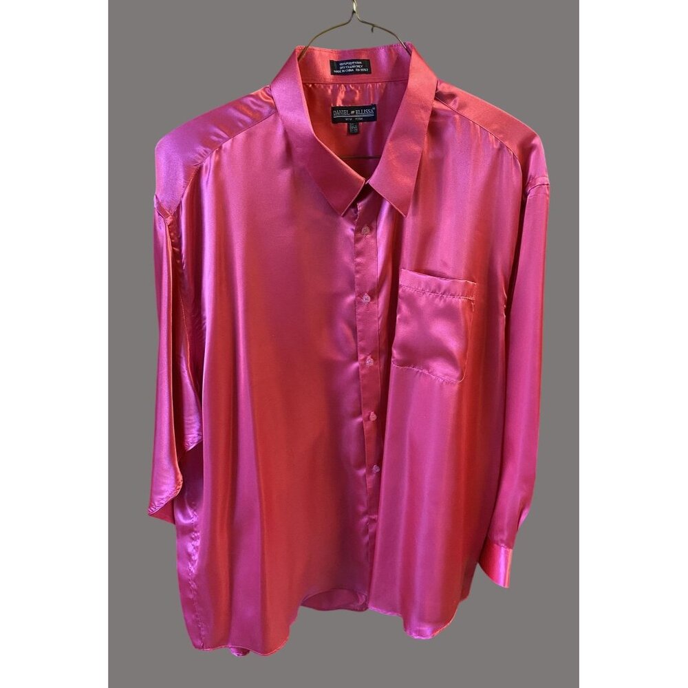 Mens Satin Red Button-Up Dress Shirt By Daniel Ellissa Size 20.5 37/38 CB01 P
